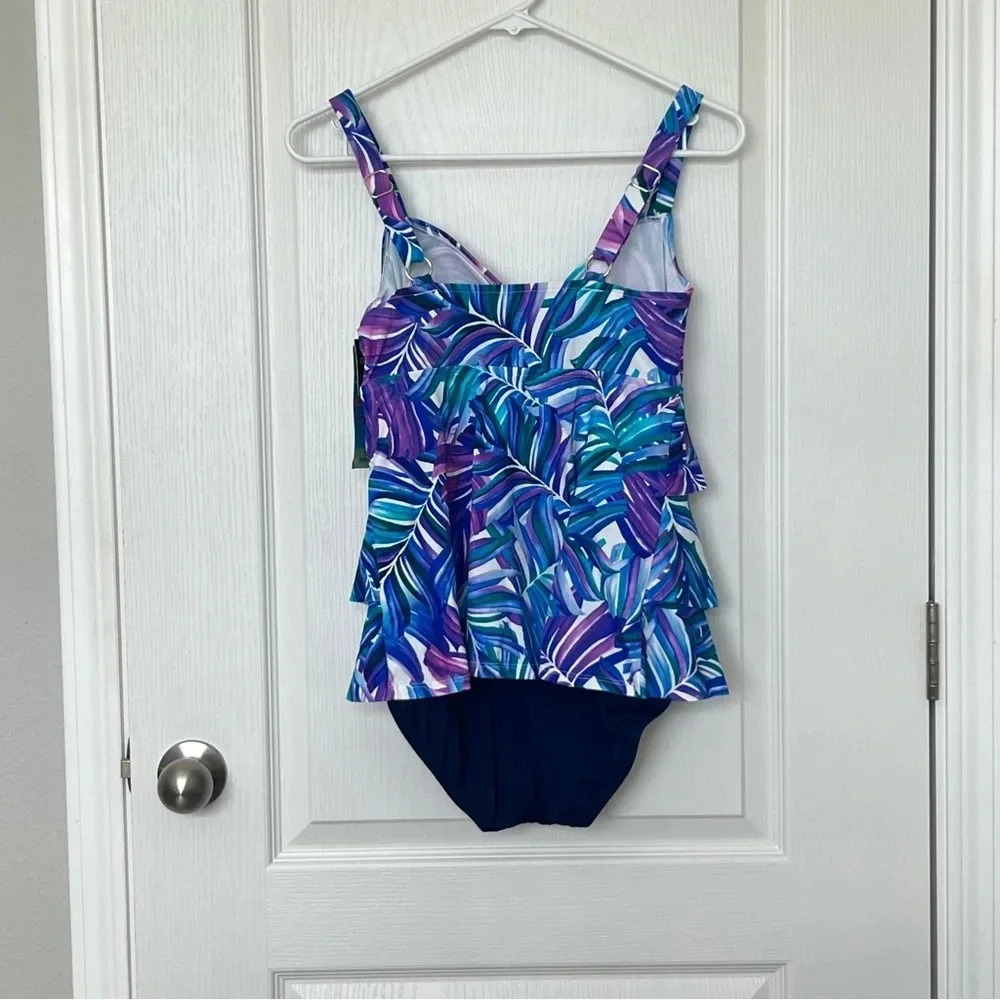 Swim Solutions OnePiece Swimsuit Multicolor Thigh Minimizer Tummy Control Size 8 - Picture 4 of 9